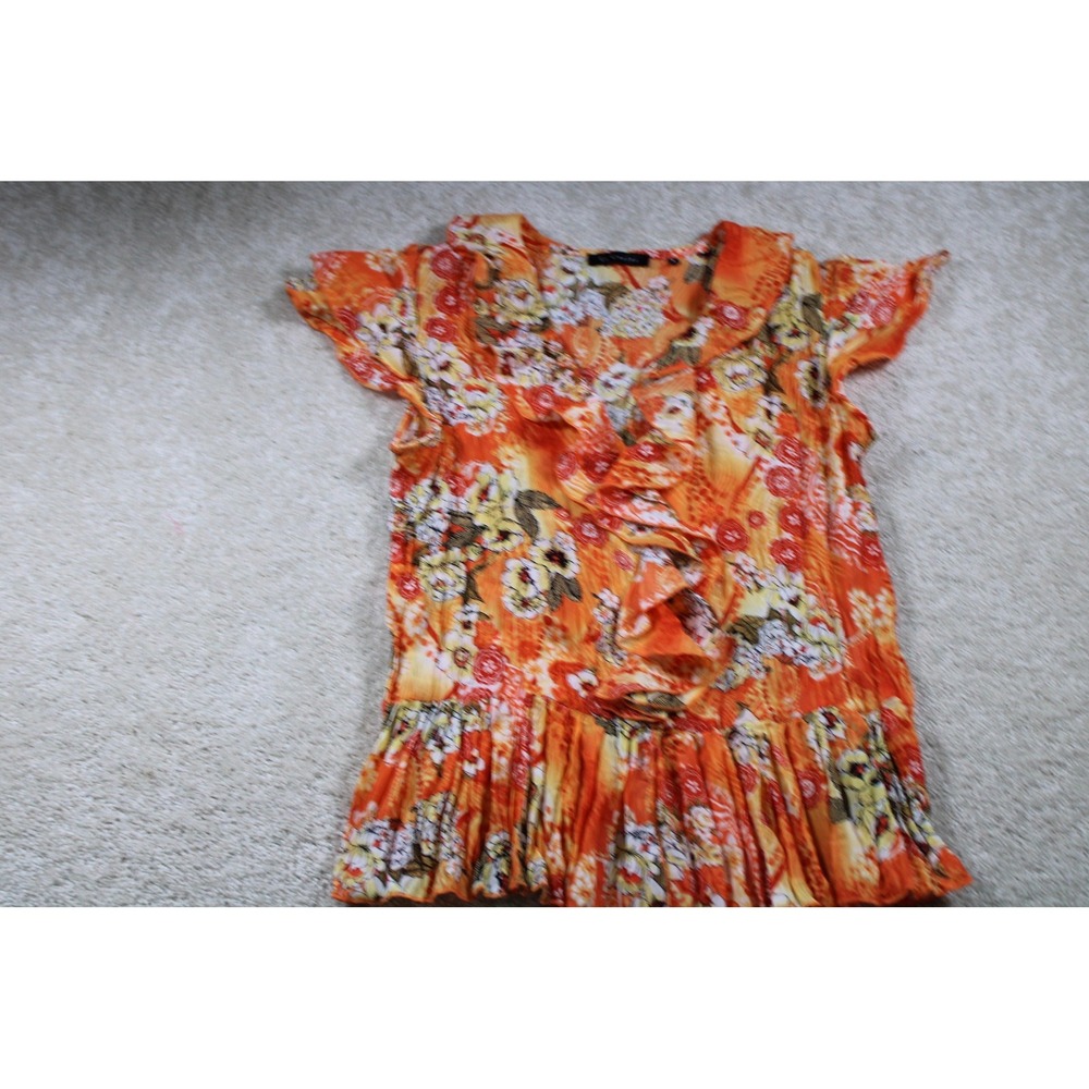 Le Caviar Womens S Orange‎ FairyCore Floral Ruffle Boho Summer Lightweight Top